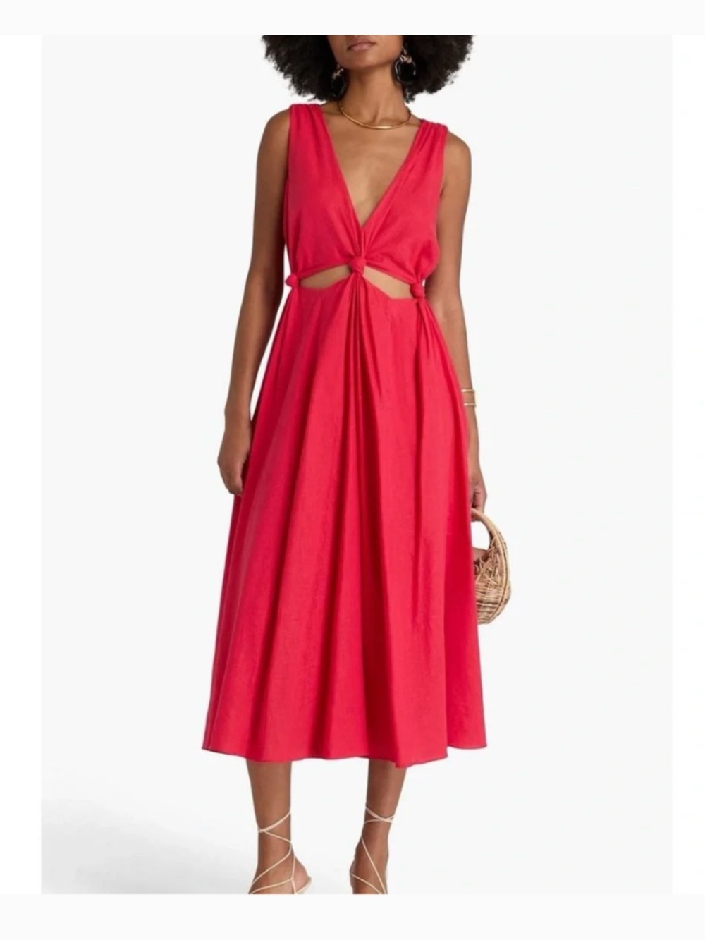 Farm Rio Knotted Cutout Midi Dress, M